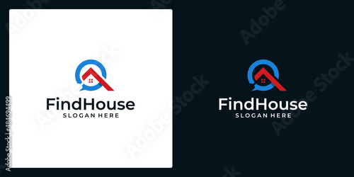 Magnifying glass and home building logo vector icon design illustration. Premium vector