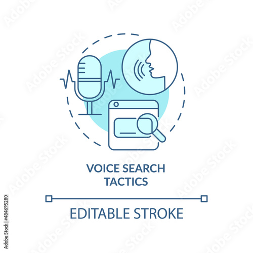 Voice search tactics turquoise concept icon. SEO optimization marketing trend abstract idea thin line illustration. Isolated outline drawing. Editable stroke. Arial, Myriad Pro-Bold fonts used