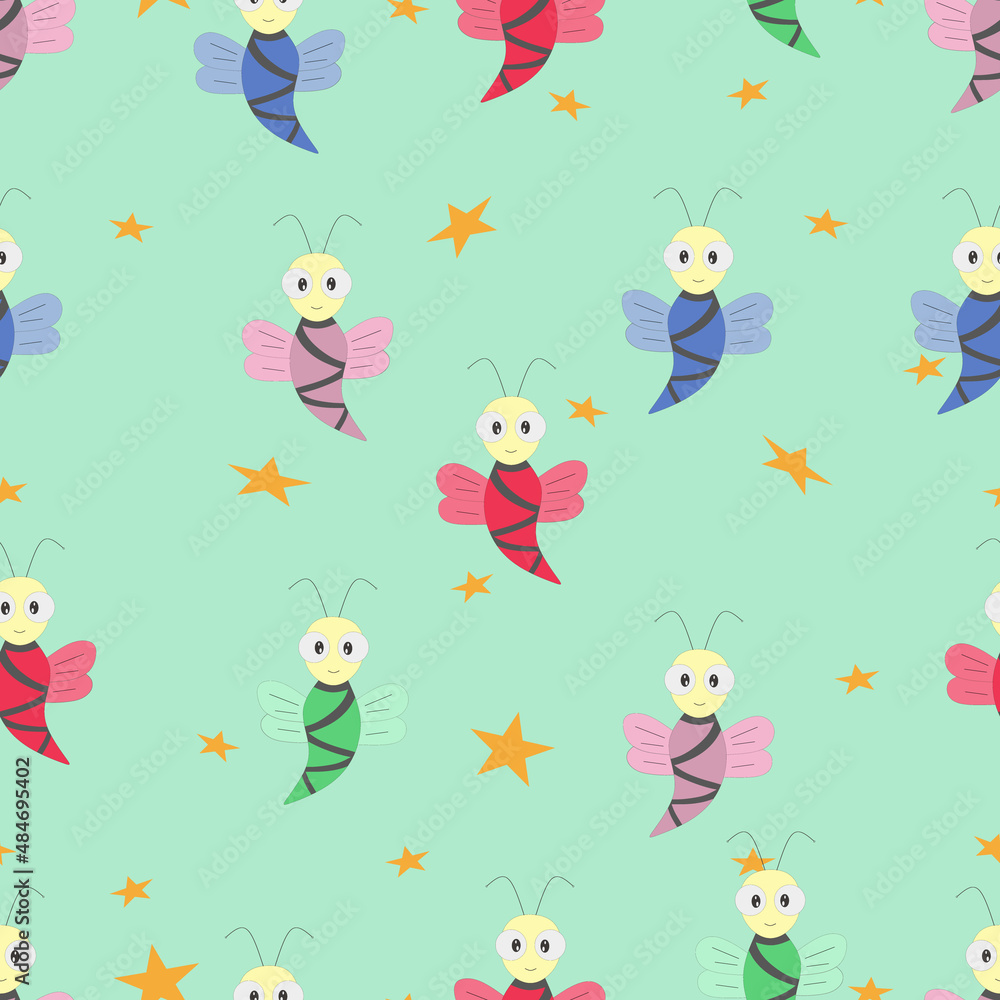 beautiful seamless pattern of bee and star