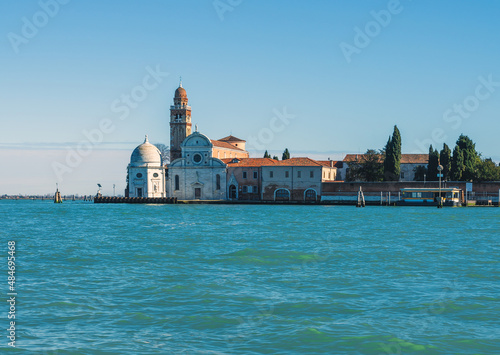 San Michele in Isola is a Roman Catholic church, located on the Isola di San Michele, a small islet sited between Venice and Murano, View from the water (facade facing East)