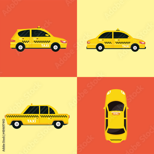 four taxi service vehicles