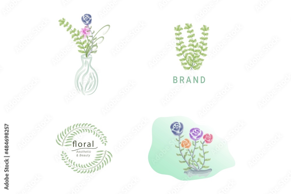 illustration of a set of flower and leaf