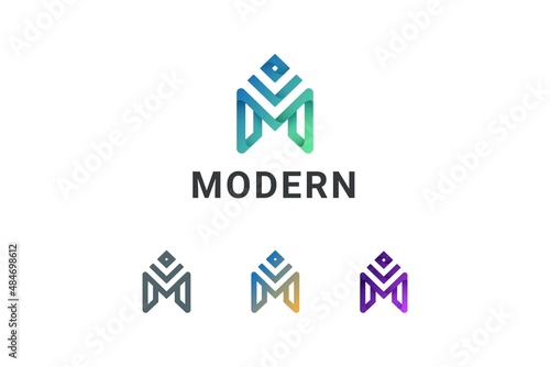 Letter M creative green technological logo