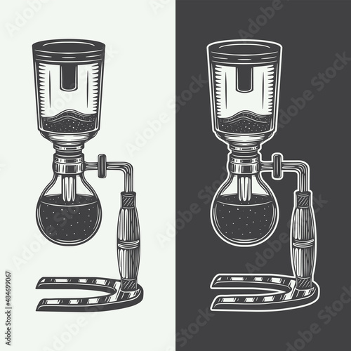 Vintage coffee take away cup for white and black background. Can be used like emblem, logo, badge, label or mark. Also can be used like poster or print. Monochrome Graphic Art. Vector Illustration.