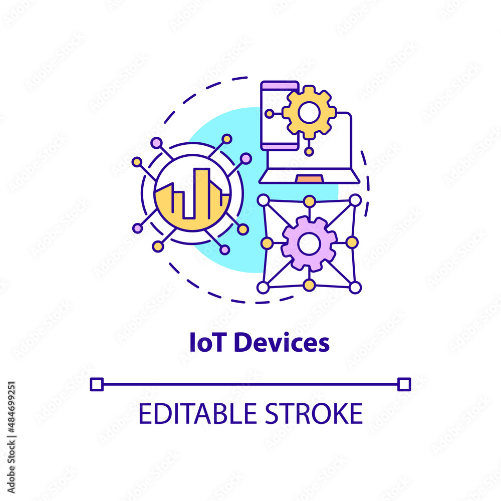 Iot devices concept icon. Smart technology product abstract idea thin line illustration. Online connectivity. Smart city. Isolated outline drawing. Editable stroke. Arial, Myriad Pro-Bold fonts used Iot devices concept icon. Smart technology product abstract idea thin line illustration. Online connectivity. Smart city. Isolated outline drawing. Editable stroke. Arial, Myriad Pro-Bold fonts used