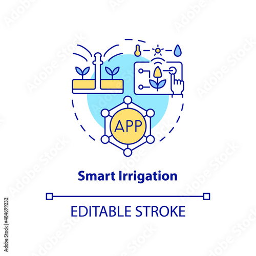 Smart irrigation concept icon. Home automation device abstract idea thin line illustration. Farm automation. Isolated outline drawing. Editable stroke. Arial, Myriad Pro-Bold fonts used