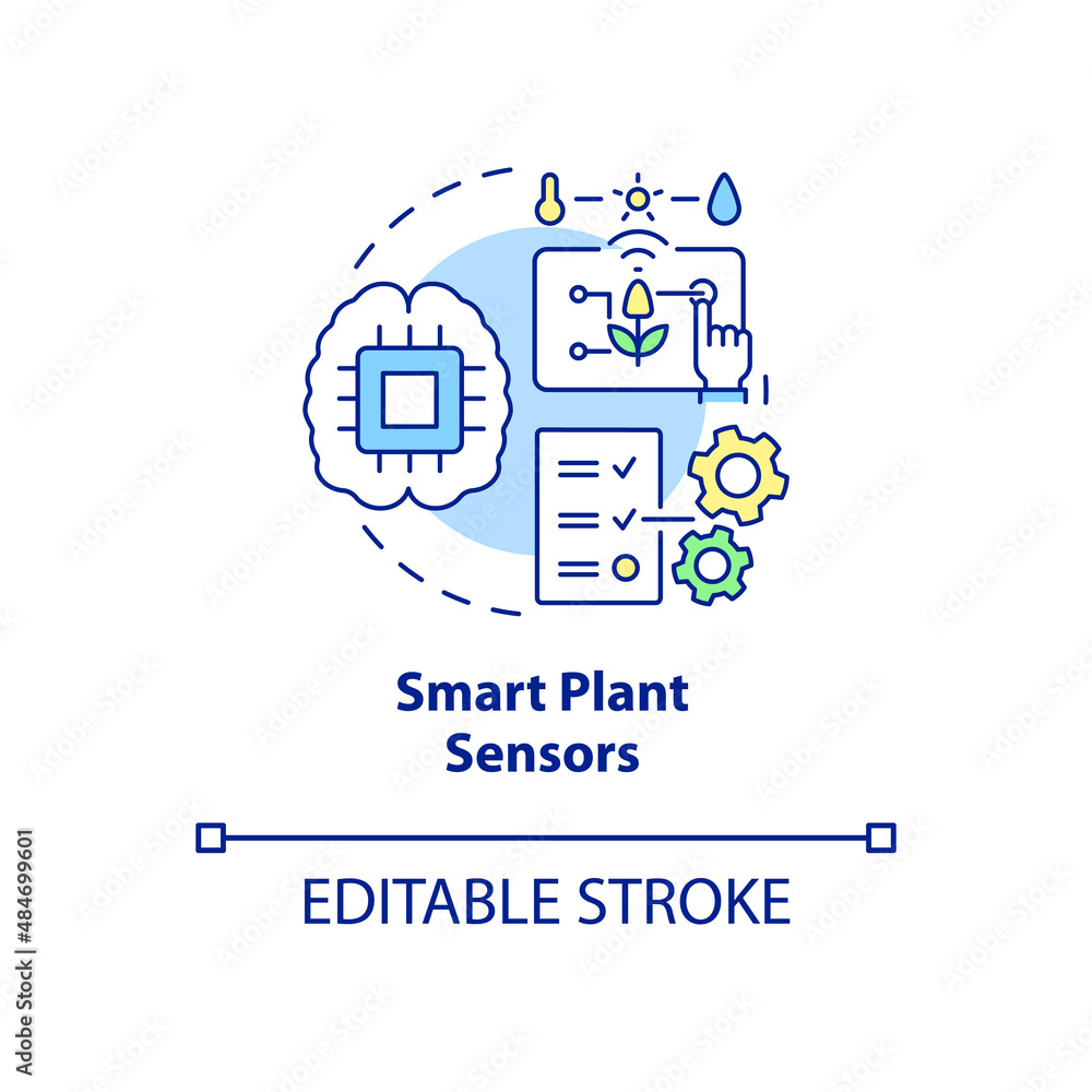 Smart plant sensors concept icon. Device for garden abstract idea thin line illustration. Innovative gardening accessories. Isolated outline drawing. Editable stroke. Arial, Myriad Pro-Bold fonts used Smart plant sensors concept icon. Device for garden abstract idea thin line illustration. Innovative gardening accessories. Isolated outline drawing. Editable stroke. Arial, Myriad Pro-Bold fonts used