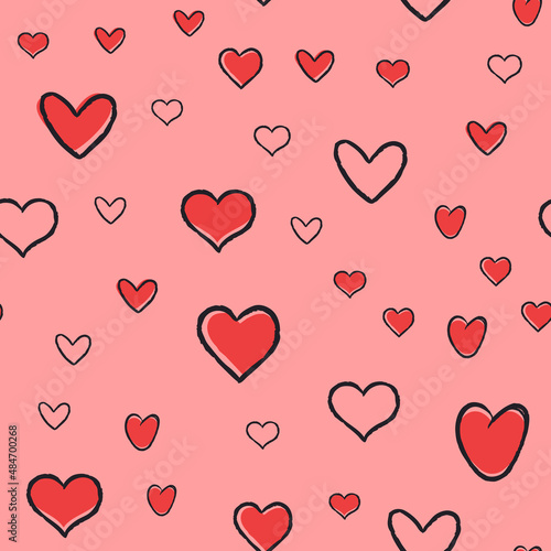 Heart doodles seamless pattern. Hand drawn hearts texture background. Valentine's day design.