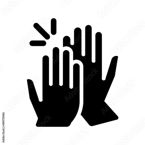 High five black glyph icon. Success gesture. Productive teamwork metaphor. Collaboration. Professional partnership. Silhouette symbol on white space. Solid pictogram. Vector isolated illustration