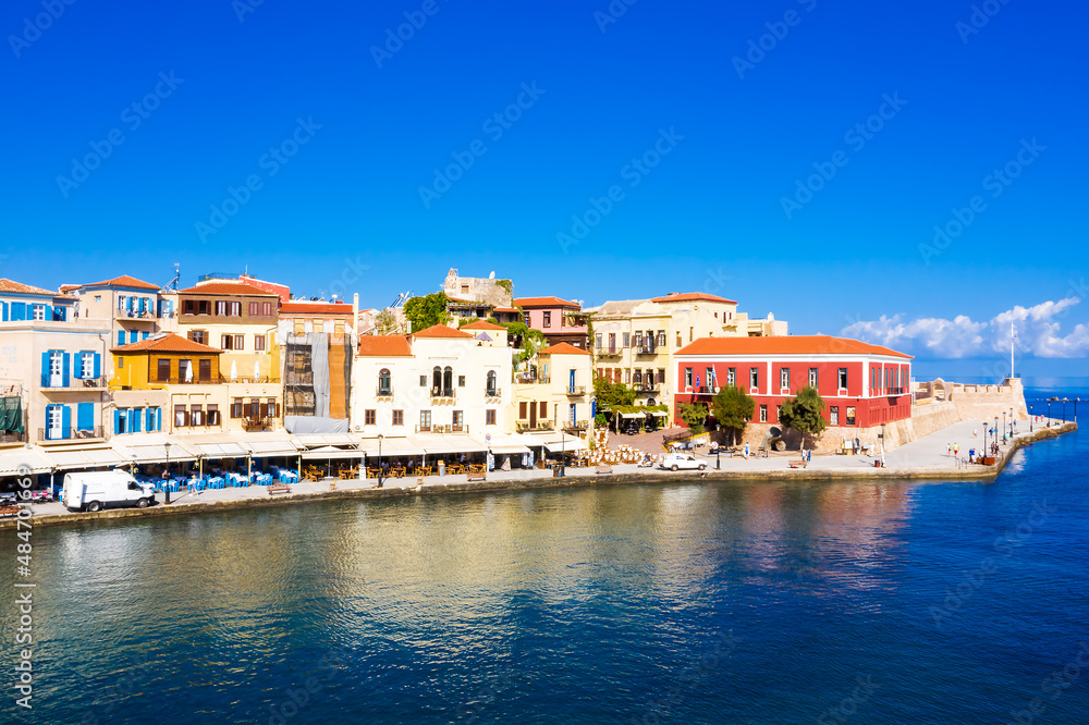 Chania bay on a sunny morning, Crete island. Greece