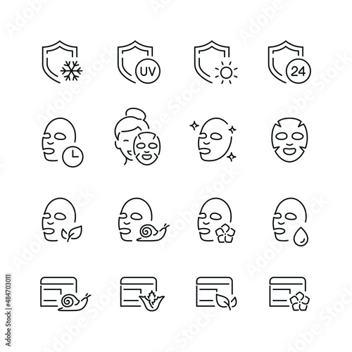 Skin care related icons: thin vector icon set, black and white kit