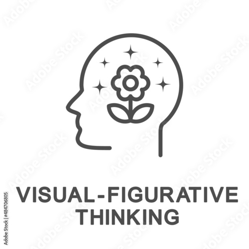 Icon – visual-figurative thinking. A type of thought process in which images are used. In the picture, a human is thinking about a flower. The thin contour lines.