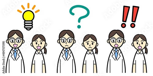 Thinking faces of doctor and nurse with symbols