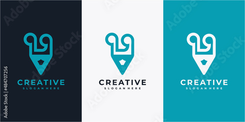 pencil with note music song logo design vector illustration. pencil music logo design concept