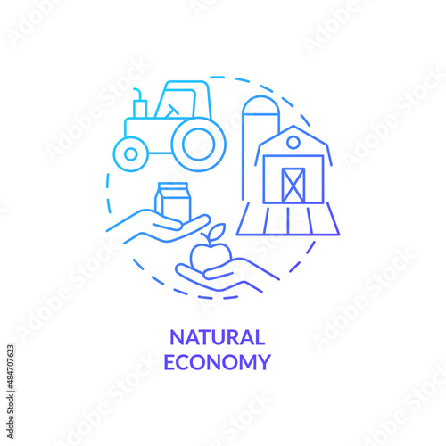 Natural economy blue gradient concept icon. Domestic products exchange. Barter goods. Economy models abstract idea thin line illustration. Isolated outline drawing. Myriad Pro-Bold fonts used