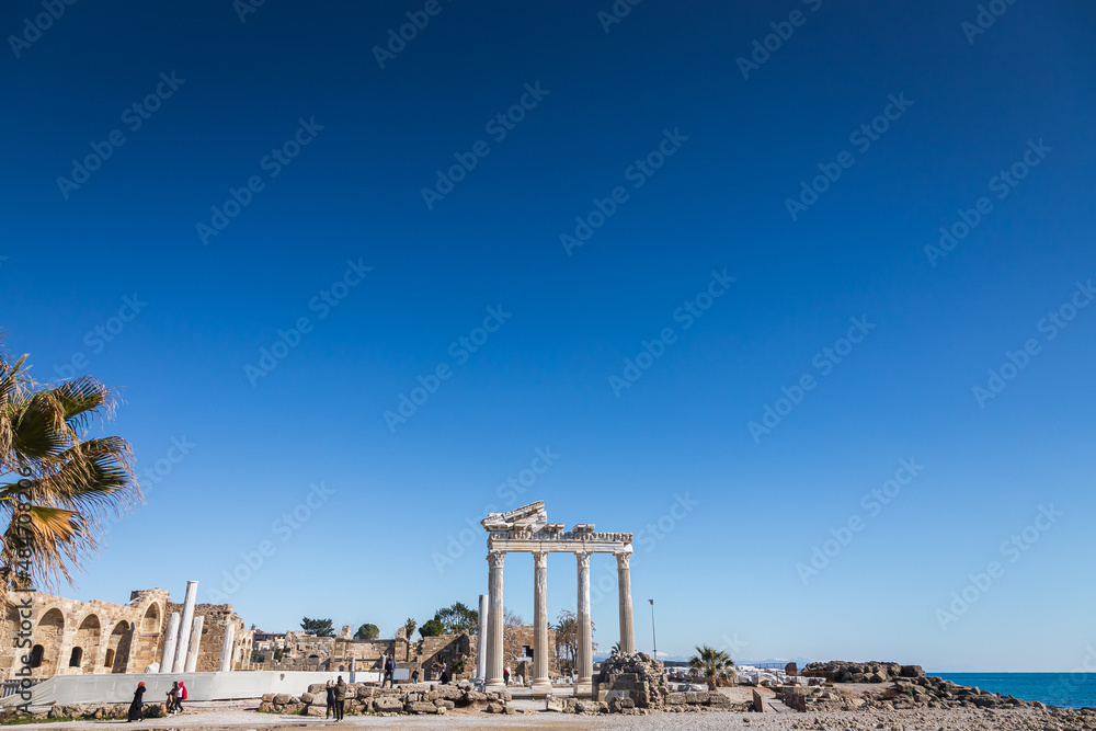 Fototapeta premium Temple of Apollo at the ancient city of Side in Antalya region on the Mediterranean coast of Turkey.