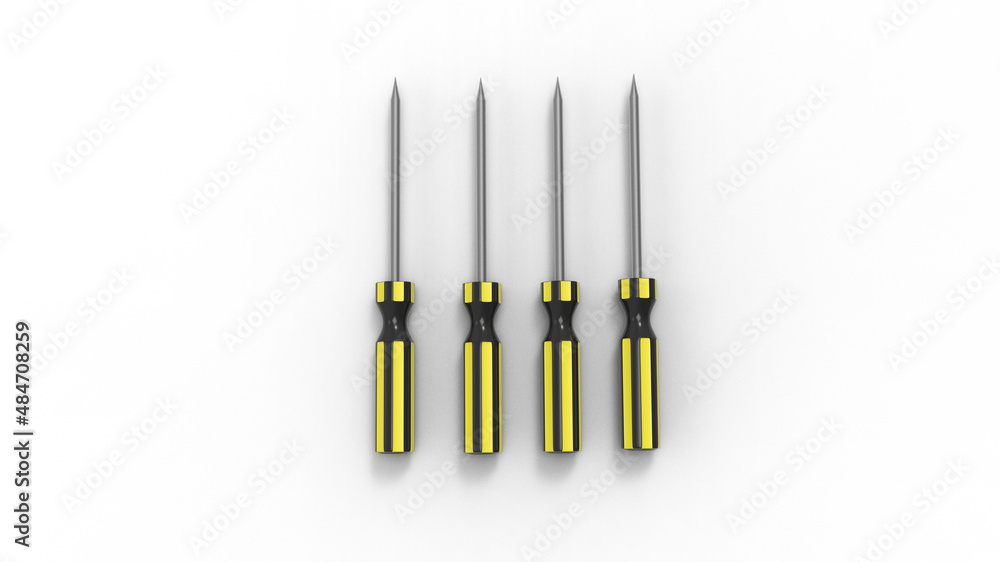 black and yellow screwdriver with shadow 3d render black and yellow screwdriver with shadow 3d render