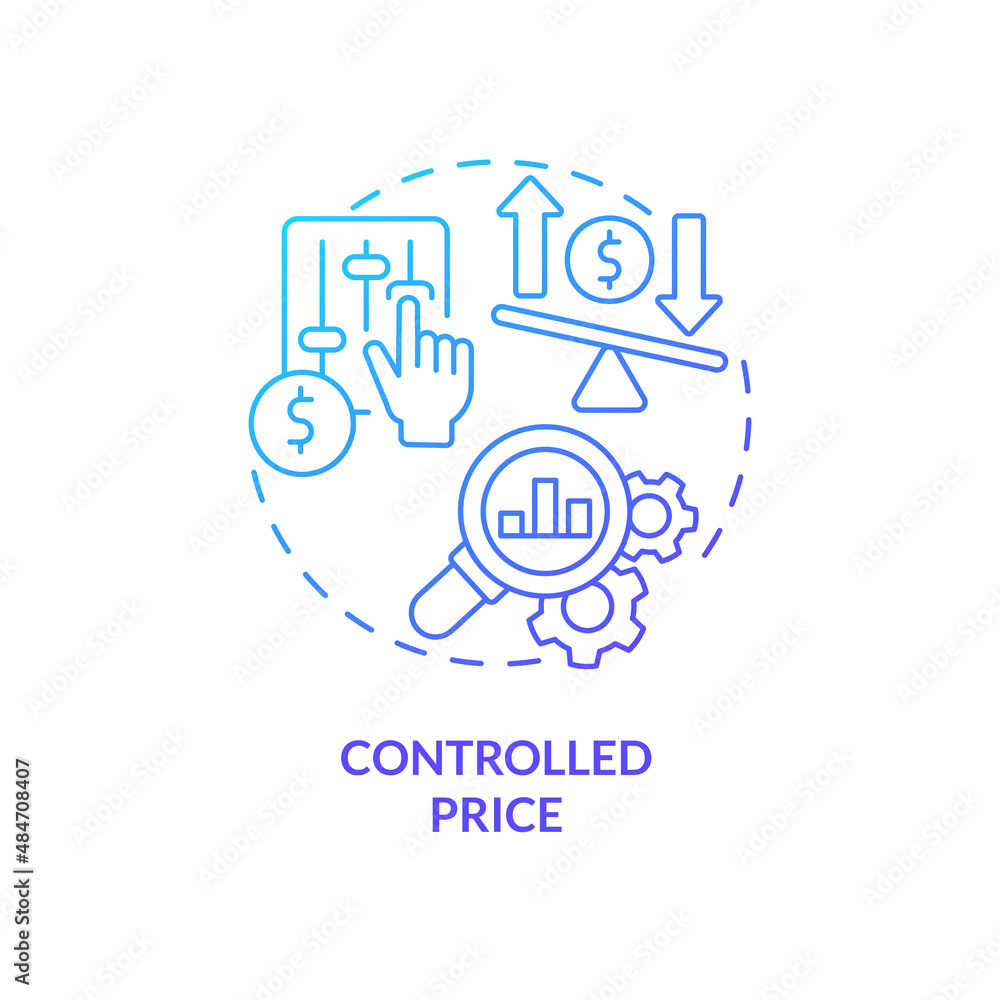 Controlled price blue gradient concept icon. Price mechanism. State regulations. Mixed economy features abstract idea thin line illustration. Isolated outline drawing. Myriad Pro-Bold fonts used Controlled price blue gradient concept icon. Price mechanism. State regulations. Mixed economy features abstract idea thin line illustration. Isolated outline drawing. Myriad Pro-Bold fonts used