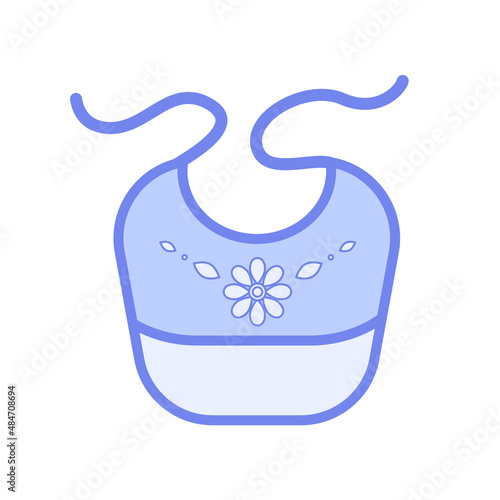 Blue Baby bib, apron for feeding. Newborn clothes. Child clothes for eating. Motherhood and childhood accessories. Pastel colors. Vector illustration of baby feeding supplies