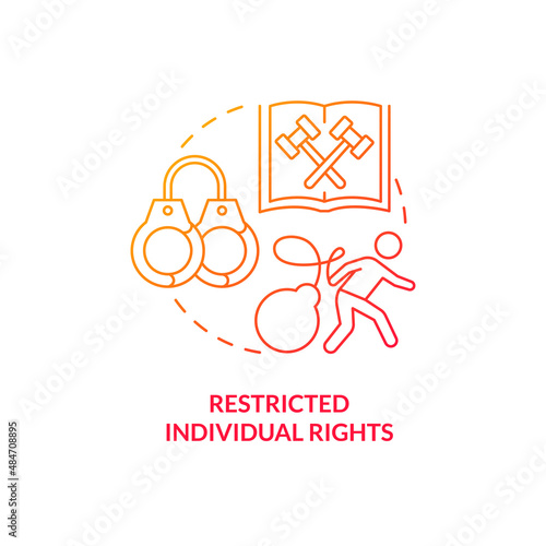 Restricted individual rights red gradient concept icon. Centrally planned ES disadvantages abstract idea thin line illustration. Isolated outline drawing. Myriad Pro-Bold fonts used