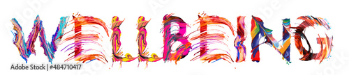 Painted colourful WELLBEING word - lettering illustration banner