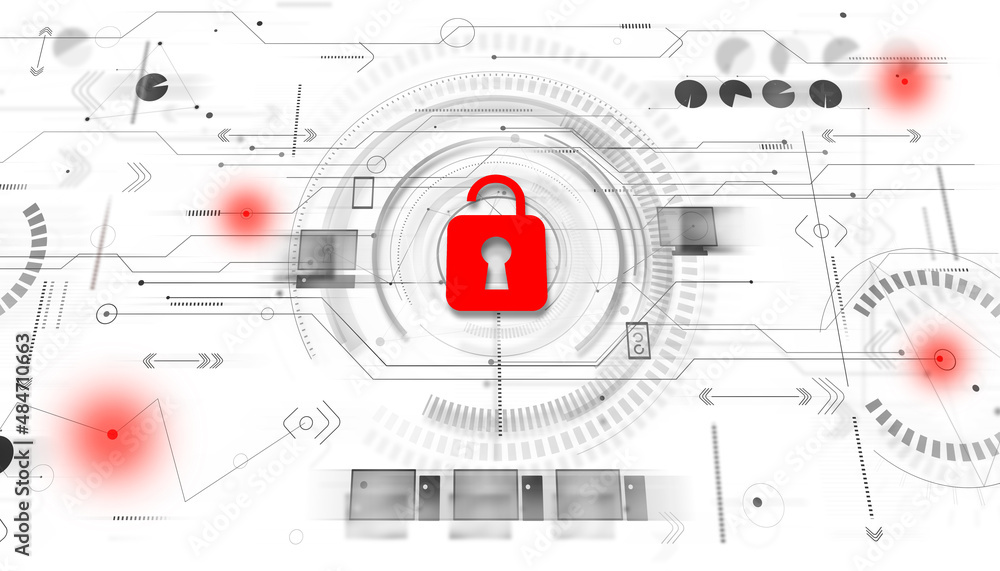 Fototapeta premium Cyber security and data protection concept. Information privacy background. Digital padlock icon on virtual interface screen. Internet technology against online attacks.