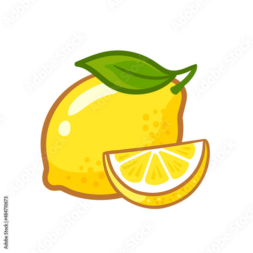 Yellow bright lemon on. Vector illustration with fruit in cartoon style.