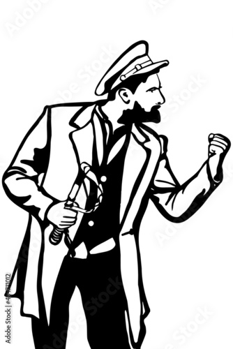  sketch of a man in a cap threatening with his fist