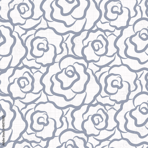  French blue floral linen seamless pattern with 2 tone country cottage style botanical motif. Simple vintage rustic fabric textile effect. Primitive modern shabby chic design.