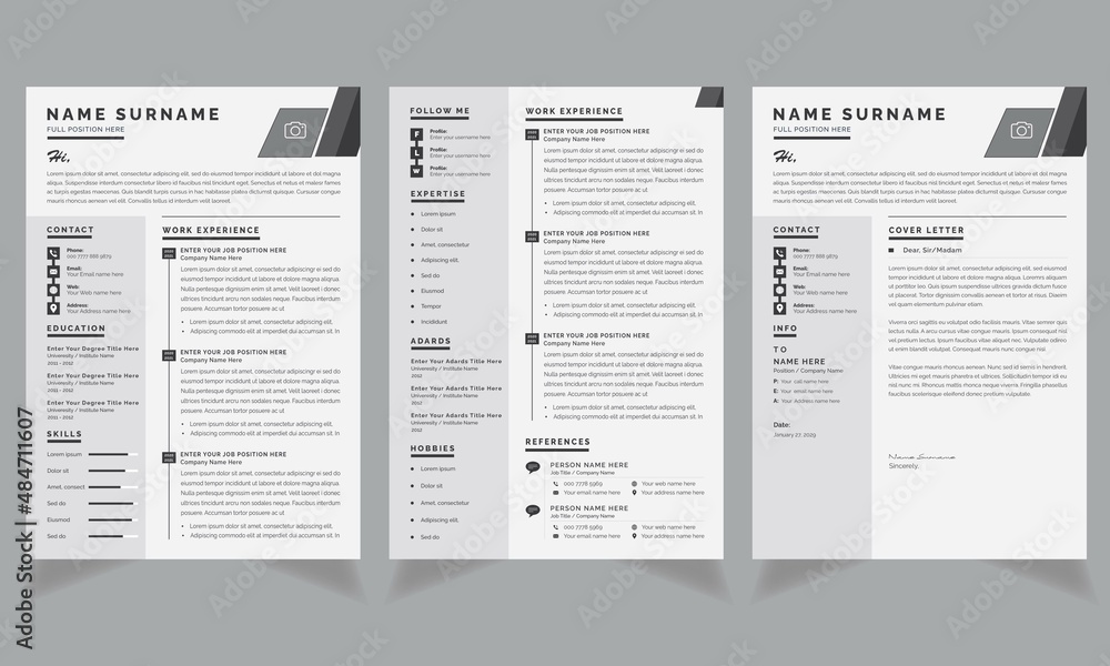 Resume Layout Gray Sidebar with Creative cv and Cover Letter  Templates 