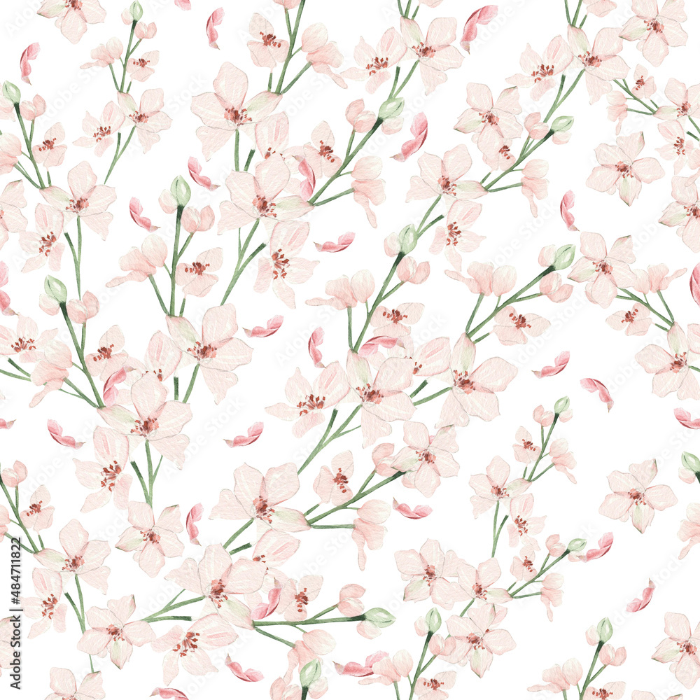 Beautiful watercolor seamless pattern with rose hip flowers and leaves. Illustration. Beautiful watercolor seamless pattern with rose hip flowers and leaves. Illustration.