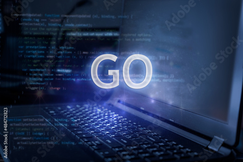 Wallpaper Mural GO inscription against laptop and code background. Technology concept. Torontodigital.ca