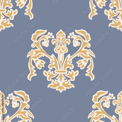French fleur de lis royal lily seamless pattern. Farmhouse cottage background. Lilies lys flower flourish motif allover rustic damask.