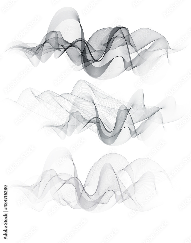 Set of waves, silvery smooth wave lines on white background vector design, bright decorative brochure template