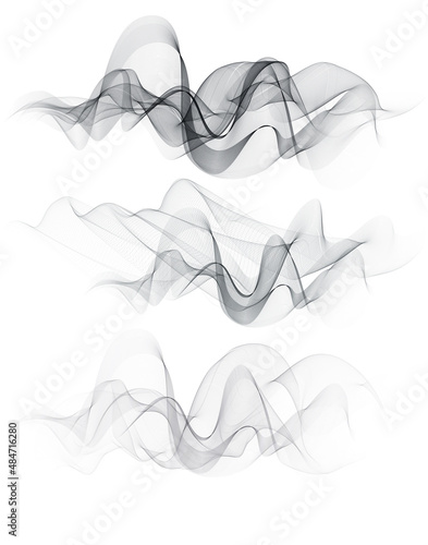 Tablou pe pânză Set of waves, silvery smooth wave lines on white background vector design, brigh