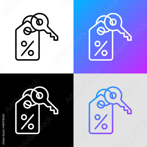 Promocode thin line icon: percent sign on label with key. Modern vector illustration for discount.