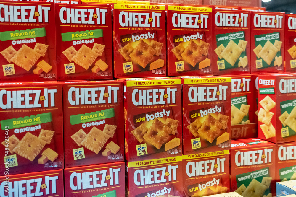 Los Angeles, CA/USA 9/9/2019 Boxes of Cheez-It brand assorted flavors ...