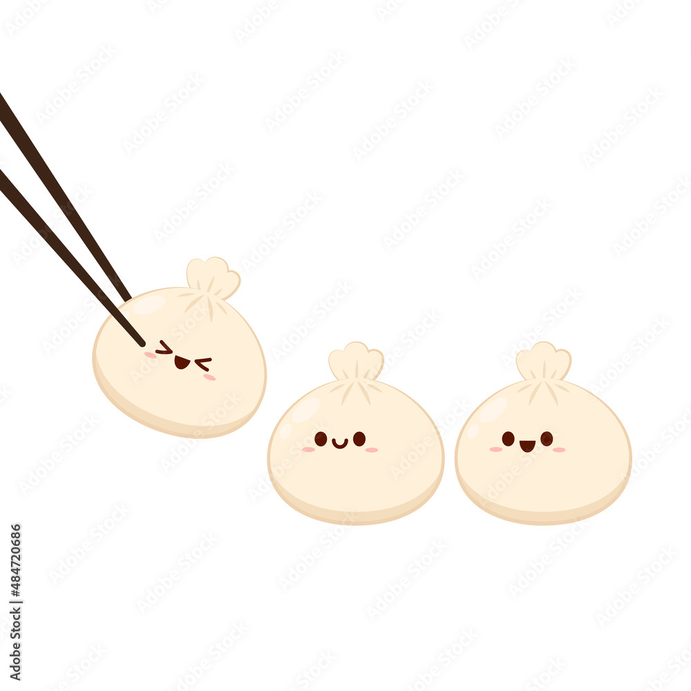 Cute Dim sum character, traditional Chinese dumplings, with funny smiling  faces. Kawaii Asian food vector. vector de Stock | Adobe Stock