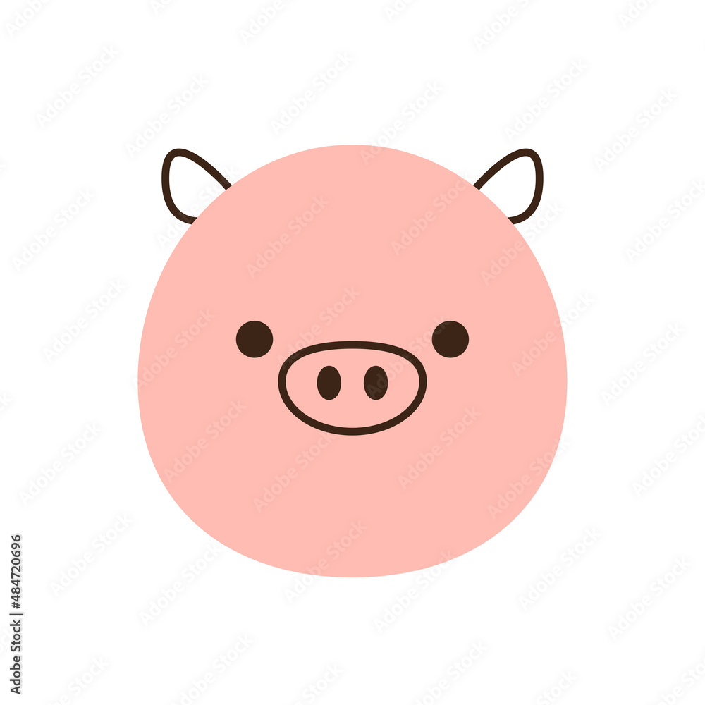 Cute Pig on white background. Pig face vector. Cute Pig on white background. Pig face vector.