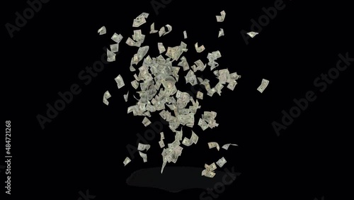 Splash of a pile of money isolated with alpha