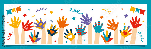 Colorful Painted Hands Of Little Children