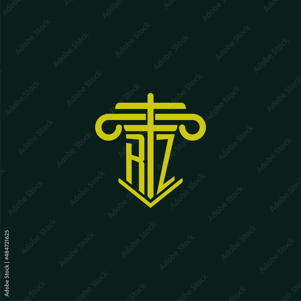 RZ initial monogram logo design for law firm with pillar vector image ...