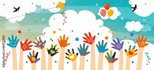 Colorful Painted Hands Of Little Children