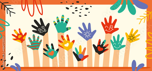 Colorful Painted Hands Of Little Children
