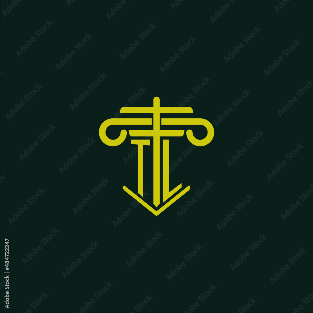 TL initial monogram logo design for law firm with pillar vector image ...
