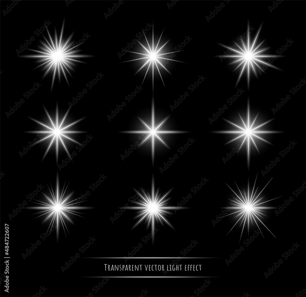 White light flare effects set isolated on transparent background. Sun flares, sparkles, shining stars and rays collection. Abstract luminous explosion concept. White light flare effects set isolated on transparent background. Sun flares, sparkles, shining stars and rays collection. Abstract luminous explosion concept.