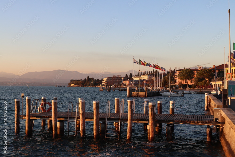 Sirmione lake Garda Verona Italy harbor with jetty Sirmione lake Garda Verona Italy harbor with jetty