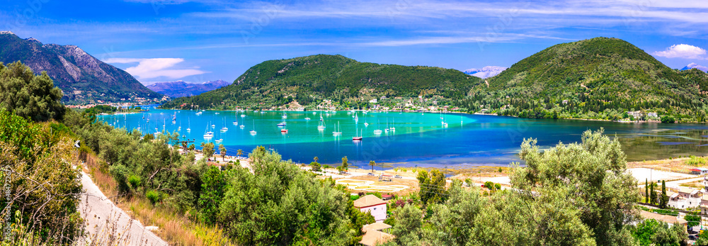 Most beautiful and scenic islands of Greece - Lefkada, Ionian islands. view of stunning Nidri bay