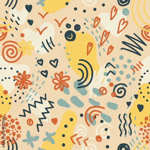 BEIGE ABSTRACT PATTERN WITH DIFFERENT SMALL ELEMENTS IN THE VECTOR
