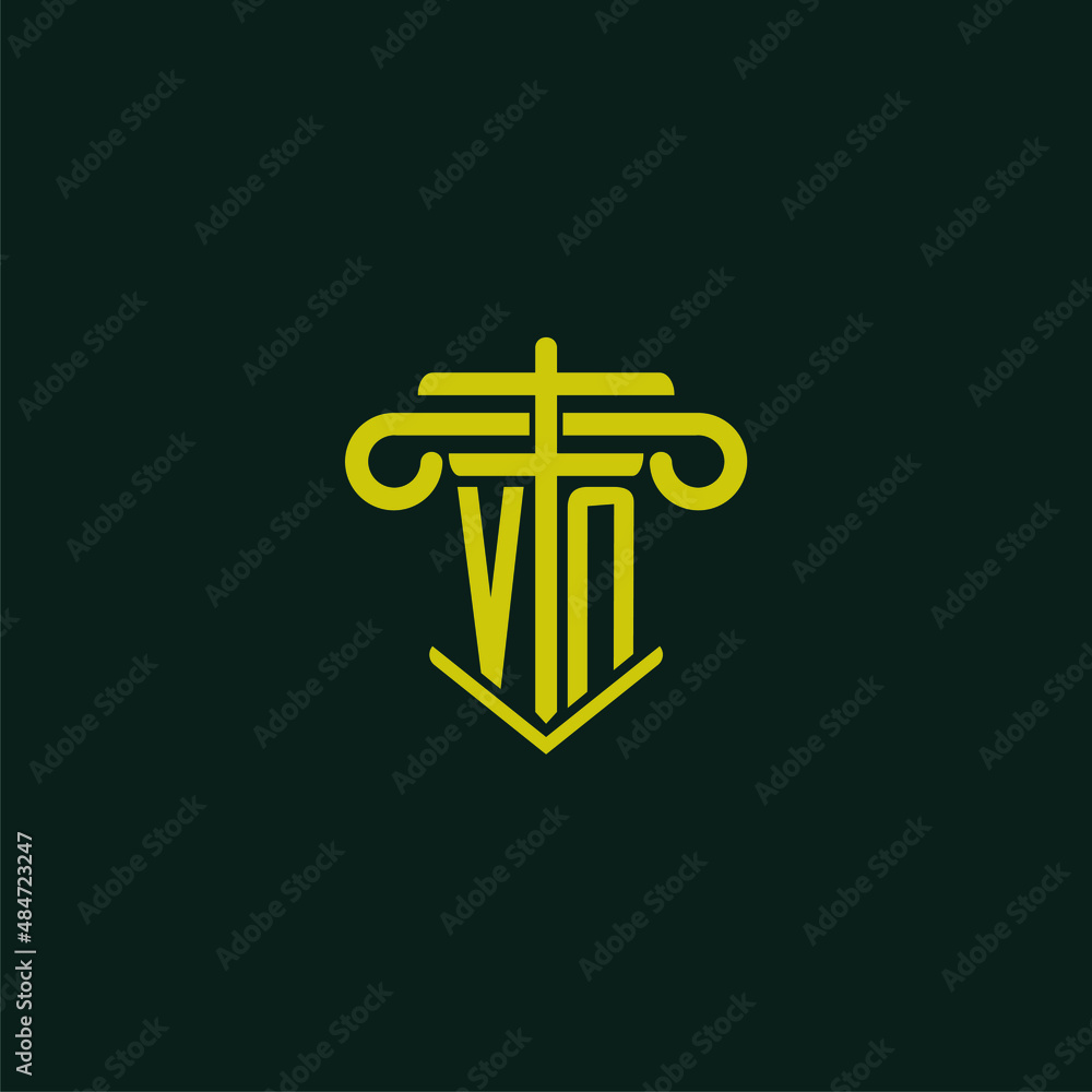 VN initial monogram logo design for law firm with pillar vector image ...